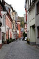 Cobble stone street with typical Bacharach buildings. Bacharach, Germany.