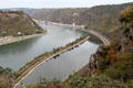 Curving Rhine River as seen from viewpoint atop The Loreley. Loreley, Germany.