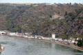 Opposite bank of Rhine River as seen from viewpoint atop The Loreley. Loreley, Germany.