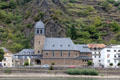 St. John's Church on the banks of the Rhine River. St. Goarshausen, Germany.