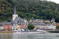 St. Goar & sightseeing boat on the Rhine River. St. Goar, Germany.