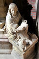 Evangelist Luke statue on base of pulpit at Trier Cathedral. Trier, Germany.