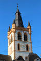 Tower of St Gangolf Church seen from Hauptmarkt. Trier, Germany.