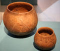 Two etched pottery round-bottomed bowls at Trier Archaeological Museum. Trier, Germany.