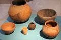 Etched pottery round-bottomed bowls & cup at Trier Archaeological Museum. Trier, Germany.
