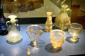 Roman glass vessels with various forms of decoration found in Trier at Trier Archaeological Museum. Trier, Germany.