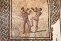 Fragment of Roman floor mosaic of two fighters in arena at Trier Archaeological Museum. Trier, Germany.
