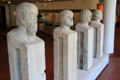 Carved portrait heads of Thucydides, Demosthenes, Socrates & Menander at Trier Archaeological Museum. Trier, Germany.