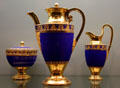 Nymphenburg porcelain coffee service in matt-blue with gold trim by Friedrich Gärtner at Bavarian National Museum. Munich, Germany