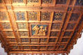 Carved wooden ceiling with annunciation scene from prince-bishop's Passau palace at Bavarian National Museum. Munich, Germany