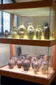 Bavarian stoneware jugs decorated with cobalt blue at Bavarian National Museum. Munich, Germany.