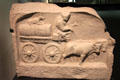 Roman gravestone from Augsburg with relief of oxcart with wine barrel at Bavarian State Archaeological Collection. Munich, Germany.