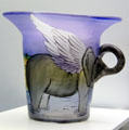 Glass vase with elephant design by Glashütte Valentin Eisch KG, of Frauenau at Deutsches Museum. Munich, Germany.