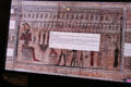 Detail of Egyptian Book of the Dead showing weighing of sole explained on computer screen at Museum Ägyptischer Kunst. Munich, Germany.