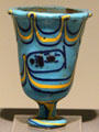 Glass chalice in shape of lotus with name of Pharaoh Thutmose III from Thebes at Museum Ägyptischer Kunst. Munich, Germany