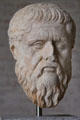 Portrait head of philosopher Plato Roman copy of Greek original by Silanion of Athens at Glyptothek. Munich, Germany.
