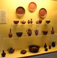 Examples of red stoneware discovered by alchemist Johann Friedrich Böttger produced in Meißen for a decade even before true porcelain formula was replicated in Germany at Meissen porcelain museum at Lustheim Palace. Munich, Germany.