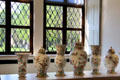 Array of Meissen vases at Meissen porcelain museum at Lustheim Palace. Munich, Germany.