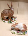 Meissen porcelain rabbit figures at Meissen porcelain museum at Lustheim Palace. Munich, Germany.