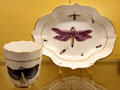 Meissen porcelain serving vessels painted with moths at Meissen porcelain museum at Lustheim Palace. Munich, Germany.