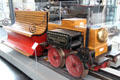 First Electric Locomotive by Siemens & Halske of Berlin pulled bench on car at Deutsches Museum Transport Museum. Munich, Germany