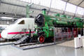 Modern ICE front end unit & express passenger steam locomotive S3/6 at Deutsches Museum Transport Museum. Munich, Germany