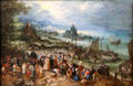Harbor with Christ preaching painting by Jan Brueghel Elder at Alte Pinakothek. Munich, Germany.