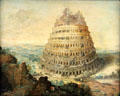 Tower of Babel painting by Lucas van Valkenborch at Alte Pinakothek. Munich, Germany.