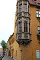 Oriel window at Fuggerei which consists of 53 gabled houses for the poor founded by Jakob Fugger. Augsburg, Germany