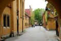 Street within walls of Fuggerei. Augsburg, Germany.