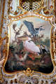 Painting of exotic birds & deer set in Rococo framing in ballroom in Municipal Art Gallery at Schaezler Palace. Augsburg, Germany.