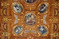 Ceiling painting, surrounded by others, titled Civitates Conduntur i.e. Cities are Founded in Goldener Saal at Augsburg Rathaus. Augsburg, Germany