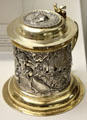 Silver lidded tankard with triumph of Goddess of Victory by goldsmith Johann Andreas Thelott from Augsburg at Maximilian Museum. Augsburg, Germany.