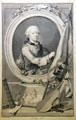 Copper engraving of Prince Wilhelm V of Orange for whom Wolfgang Mozart played three times at court, by Jakob Houbraken at Mozarthaus Museum. Augsburg, Germany.