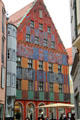 Weberhaus Augsburg heritage building with colorful frescos at Moritzplatz. Augsburg, Germany.