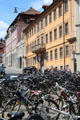 Bicycles parked in old town Bamberg. Bamberg, Germany.