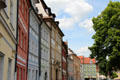 Streetscape of colorful houses along E.T.A.-Hoffmann-Platz. Bamberg, Germany.