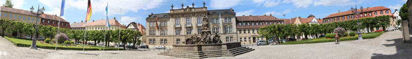 Panorama of entrance square in front of Bayreuth New Palace. Bayreuth, Germany.