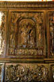 St Mark Evangelist panel on ceramic stove by Grossmann Co. of Nuremberg or Coburg at Coburg Castle. Coburg, Germany.