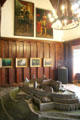 Smoking room with model of Coburg Castle & paintings of figures of Thirty Years War. Coburg, Germany.