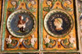 Details oft tiles on stove by SRB of Nuremburg in Intarsia Room at Coburg Castle. Coburg, Germany.