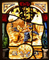 Evangelist Matthew with angel attribute stained glass scene prob. Nuremberg at Coburg Castle. Coburg, Germany.