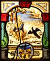 Evangelist John with eagle attribute stained glass scene prob. Nuremberg at Coburg Castle. Coburg, Germany.