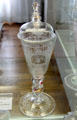 Glass covered pokal with engraved love symbols & inscription from Bohemia at Coburg Castle. Coburg, Germany.