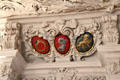 Heraldic arms in Hall of Giants with stuccowork details at Ehrenburg Palace. Coburg, Germany.
