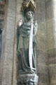 Carving of St Simon with saw symbol at St Sebaldus Church. Nuremberg, Germany.