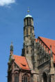 Frauen Kirche spire & Gothic architecture mostly reconstructed after WWII. Nuremberg, Germany.