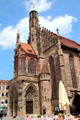 Western facade Frauen Kirche added to original Gothic nave. Nuremberg, Germany.