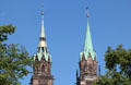 Spires atop St. Lawrence Church. Nuremberg, Germany.