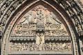 Last judgment scene from arch above entrance of St Lawrence Church. Nuremberg, Germany.